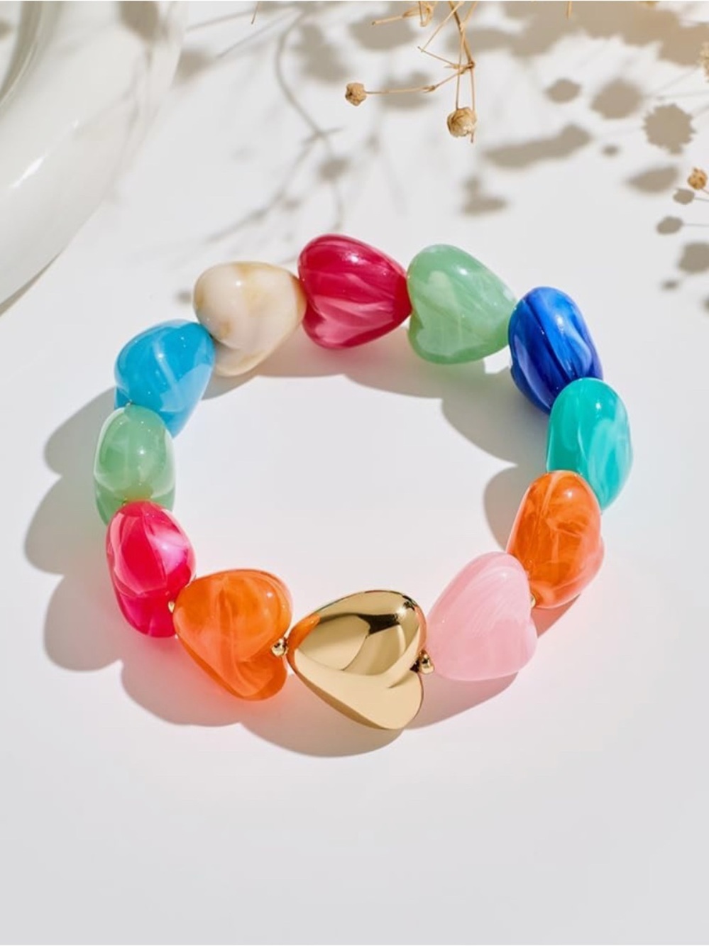 NEW❤️🔥 Gold Heart Multicolor Bead Marbled Dopamine Summer Bracelet